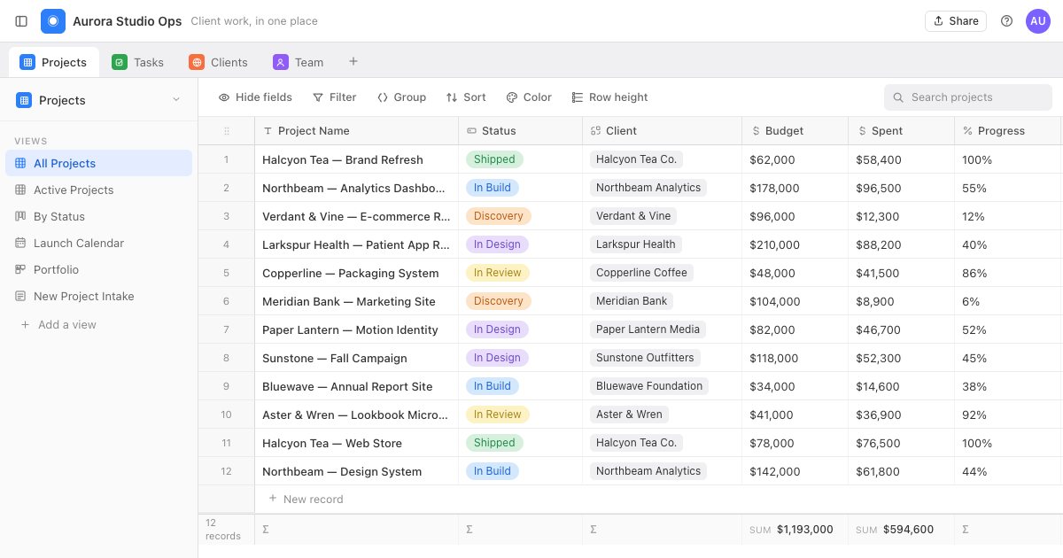 Screenshot of the Airtable demo