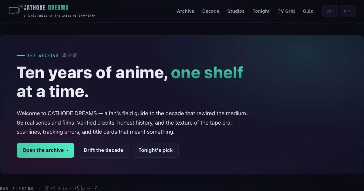 Screenshot of the Anime Fansite demo
