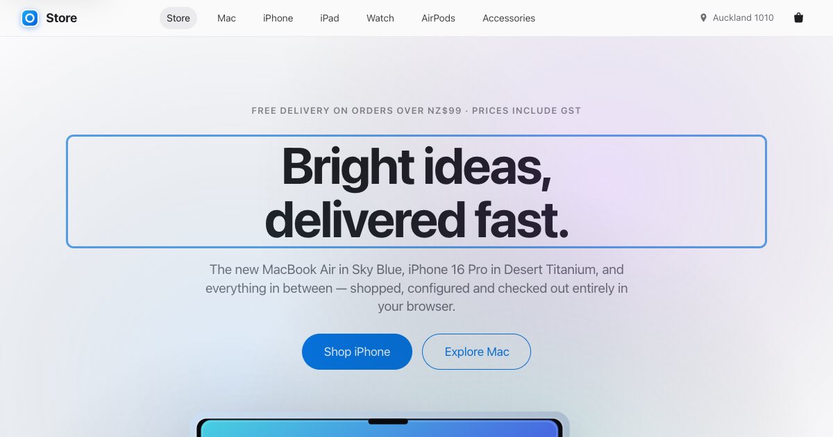 Screenshot of the Apple Store Landing Page demo
