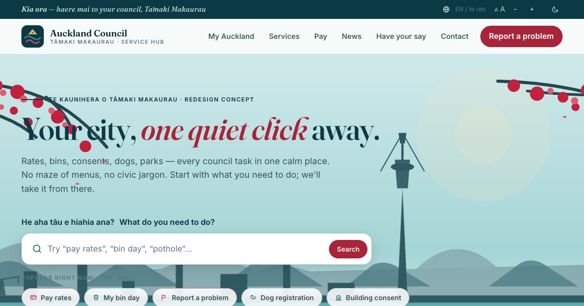 Screenshot of the Auckland Council Landing Page demo