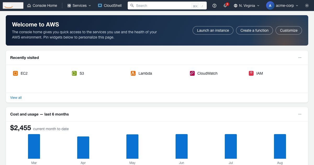 Screenshot of the Aws Console demo