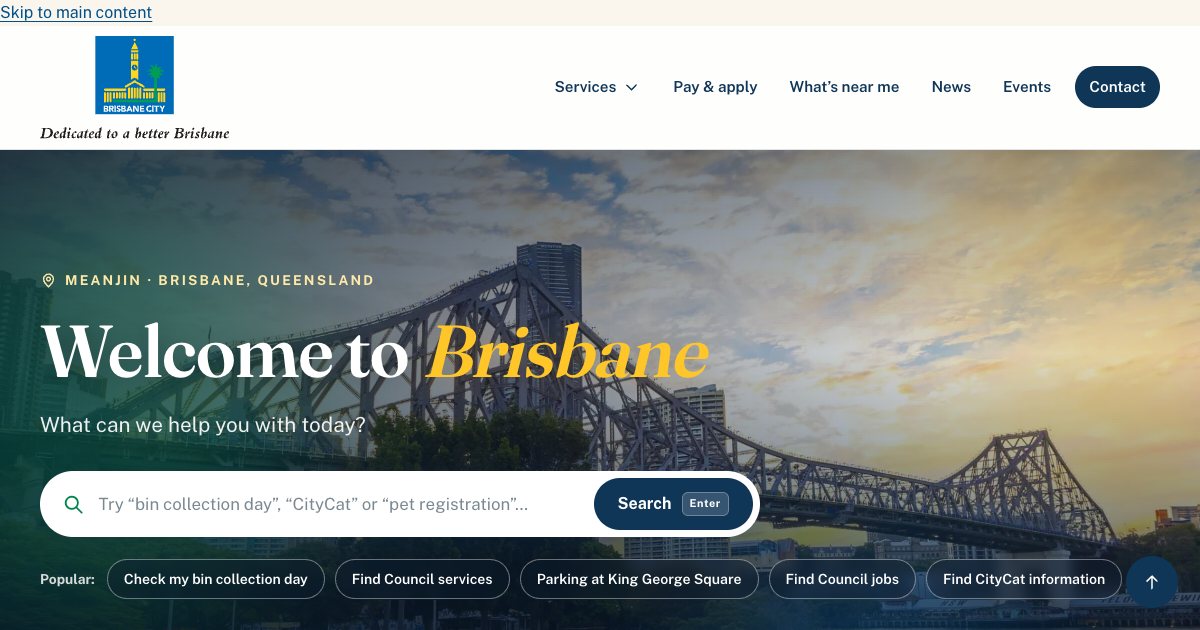 Screenshot of the Brisbane City Council Landing Page demo