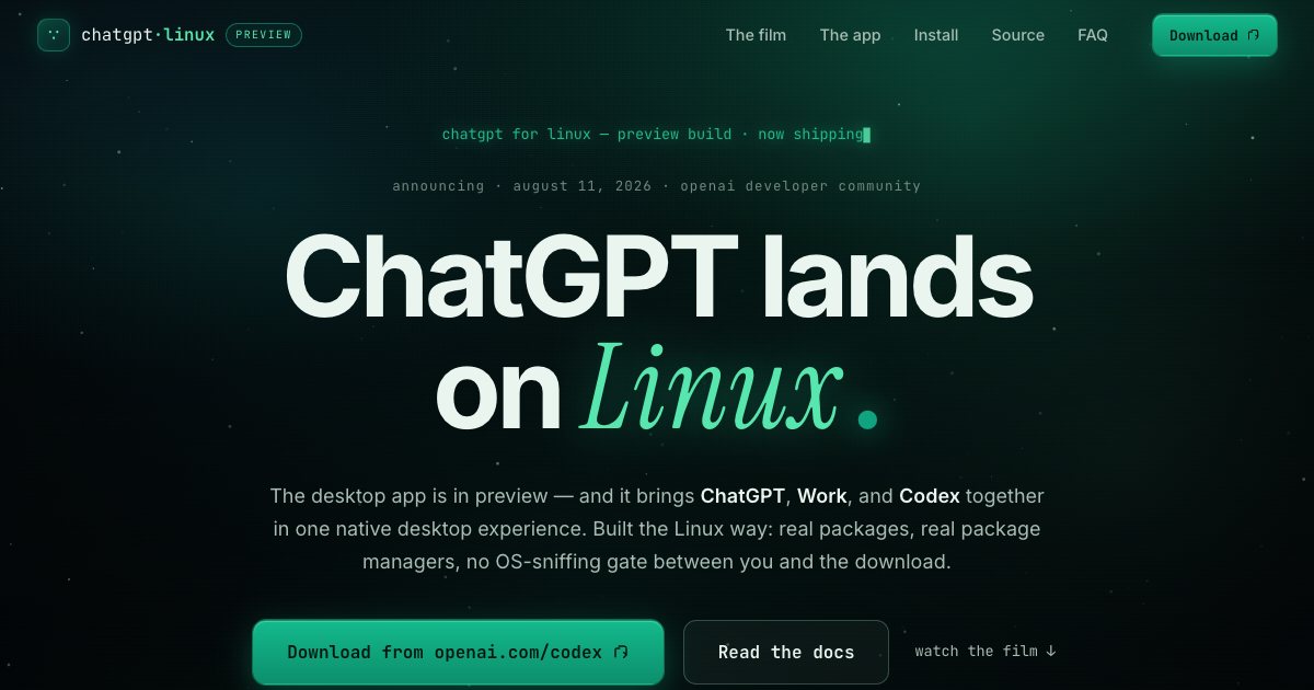 Screenshot of the Chatgpt For Linux Landing Page demo