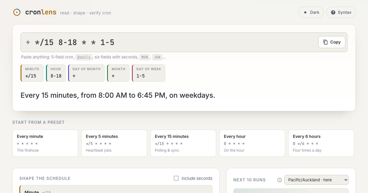 Screenshot of the Cron Expression Builder demo