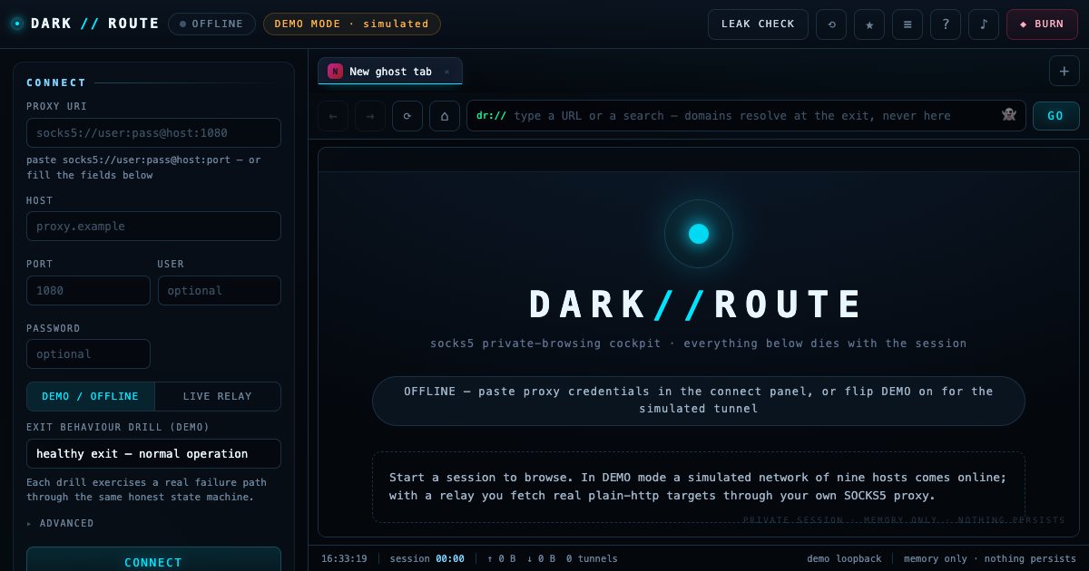 Screenshot of the Dark Route demo