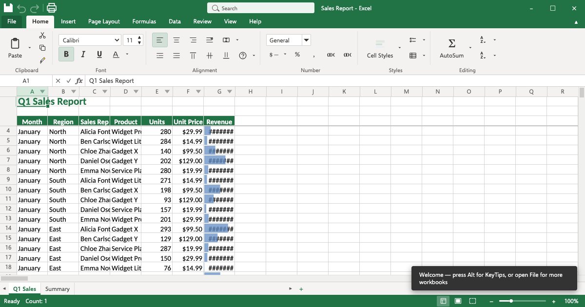 Screenshot of the Excel demo